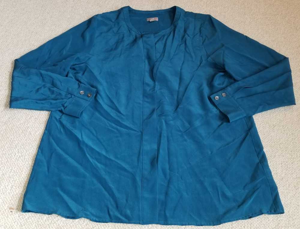 Womens Top-J. JILL-teal blue 100% silk pullover tunic Classic Office Old Money-M
